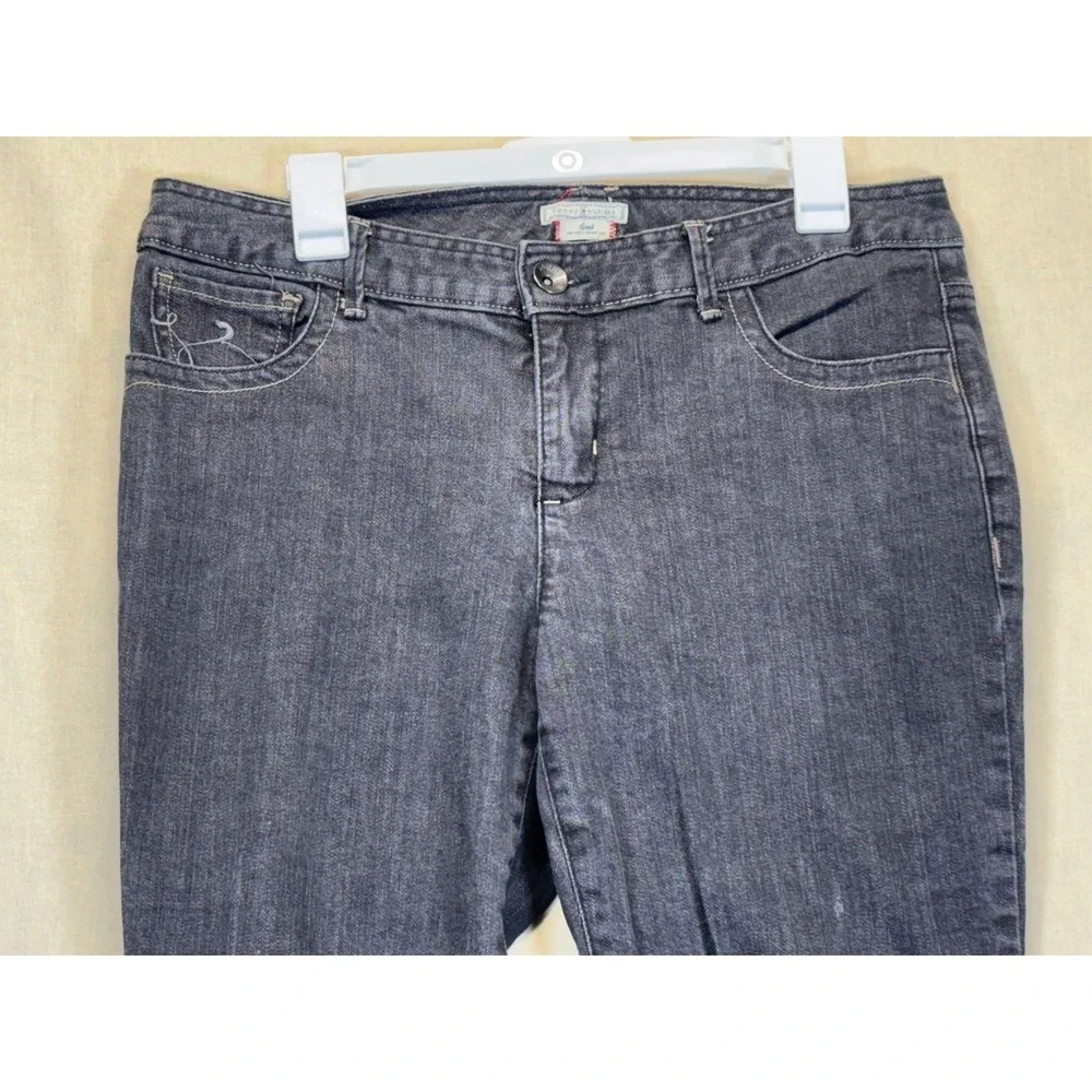 Tommy Hilfiger Spirit Jeans Women 10 Grey Mid Rise Skinny Leg Embroidered Pocket